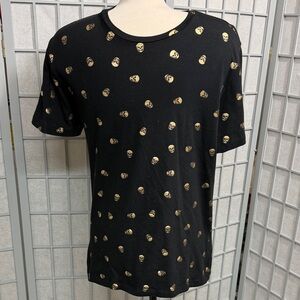 Zara Black Short Sleeve Tee with Gold Skull Print, Men’s Small